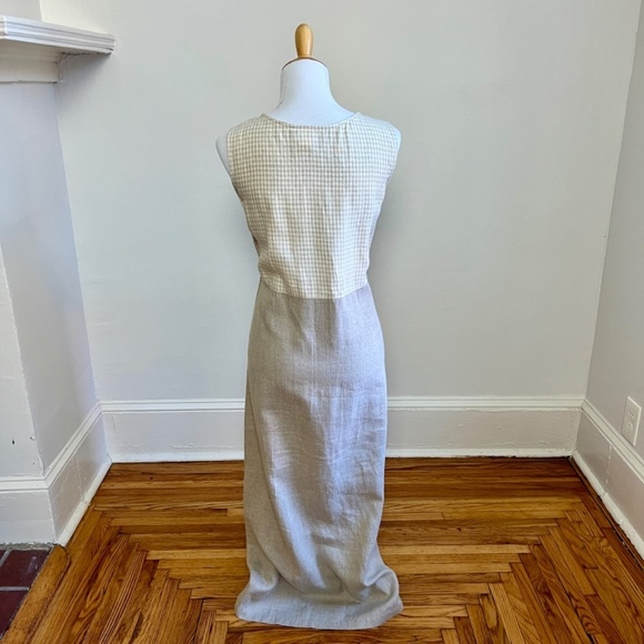 Vintage Carol Anderson California 100% Linen Cottagecore Checkered Neutral Dress - Picture 8 of 11